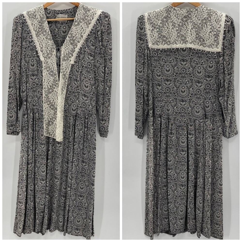 Vintage Karin Stevens Steven Stoller Lace Detail Floral Cottagecore Midi Dress